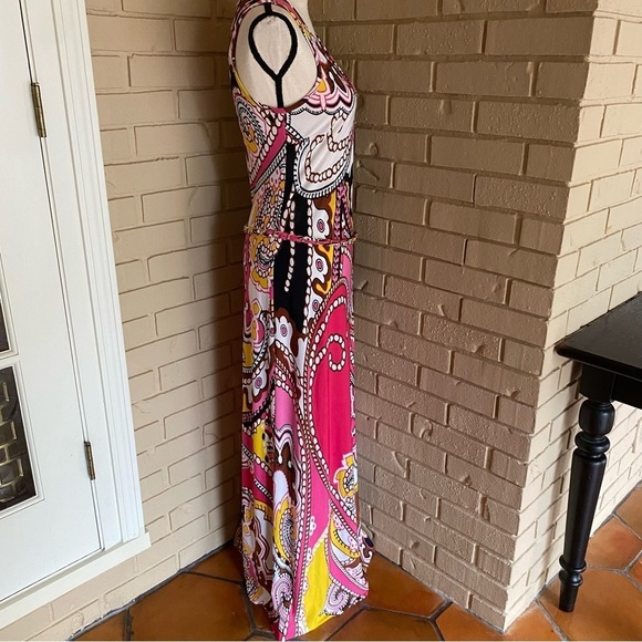 Cache Vintage Paisley Floral 90s Y2K Long Maxi Dress sz Medium M Pink Chain Belt - Picture 5 of 9